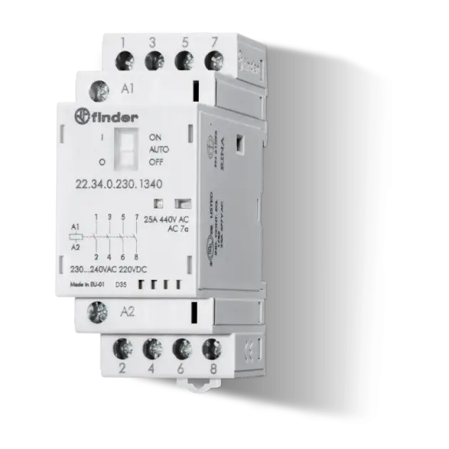 Finder 22.34.0.012.1320 Modüler Kontaktör 25A 4 Kutup NO 12V AC/DC
